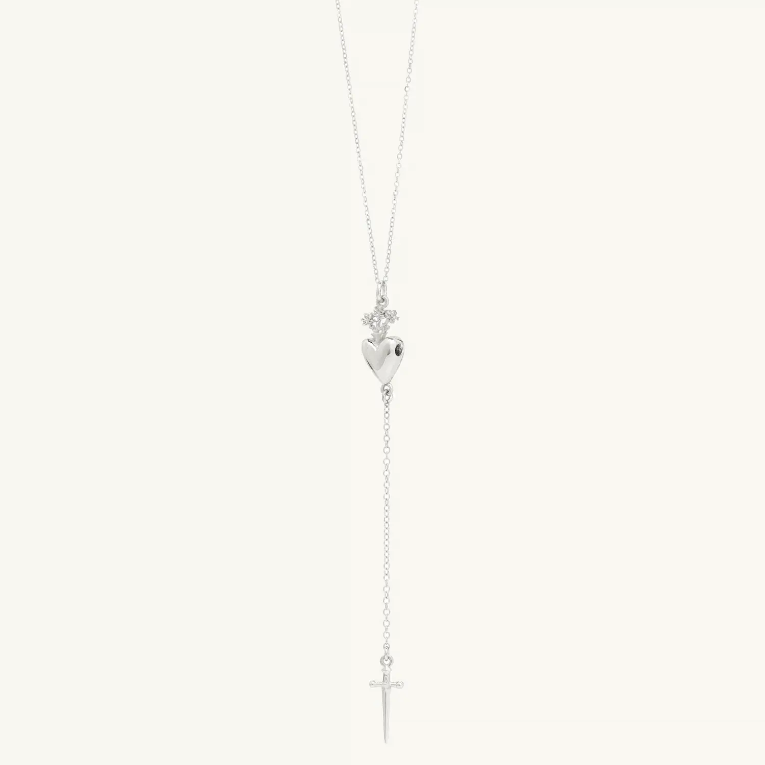Silver Sacred Heart Drop Necklace