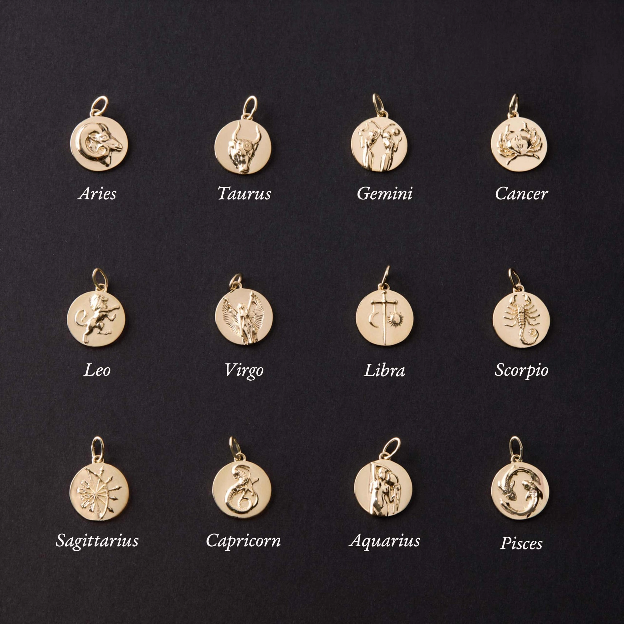 Mini Round Gold Zodiac Pendant - Image 6
