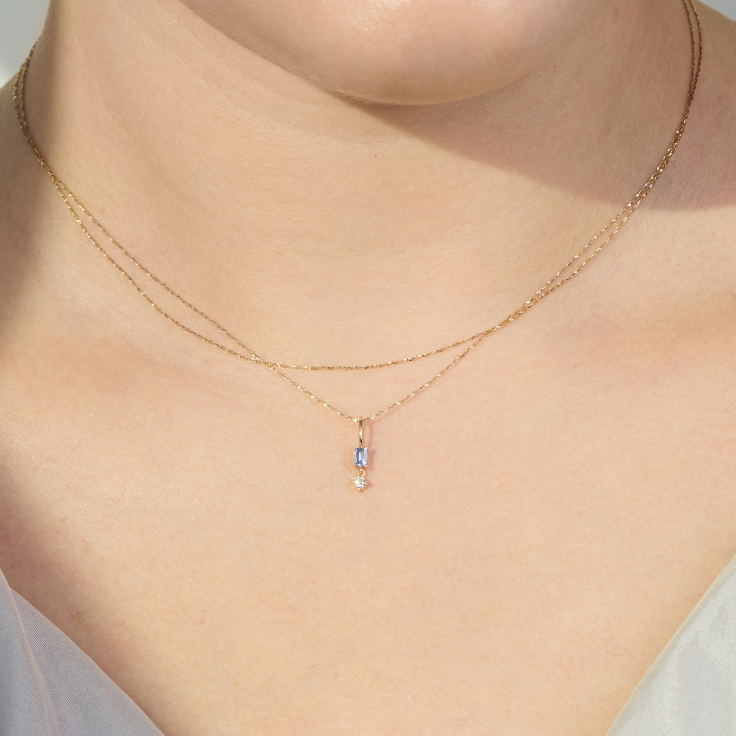 Alternative view of Baguette Sapphire & Diamond Charm