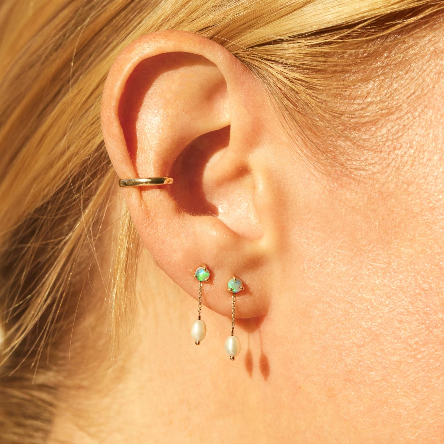 Large Opal & Pearl Shower Earring (single) - Image 3