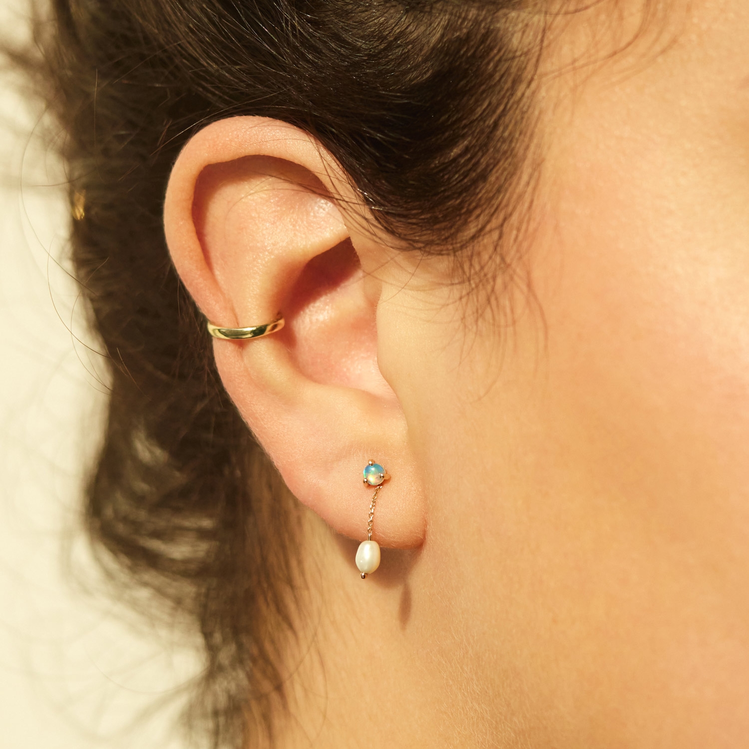 Alternative view of Large Opal & Pearl Shower Earring (single)