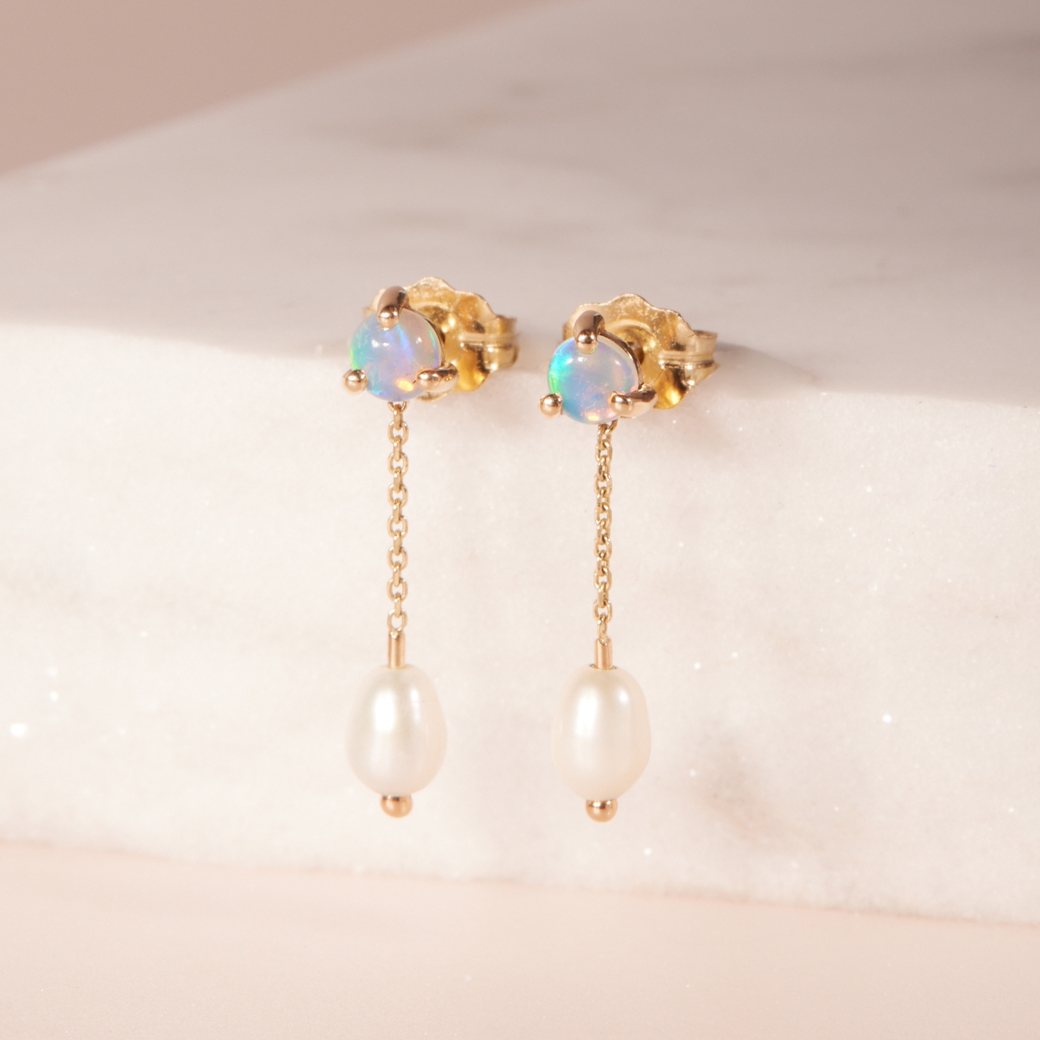 Large Opal & Pearl Shower Earring (single) - Image 6