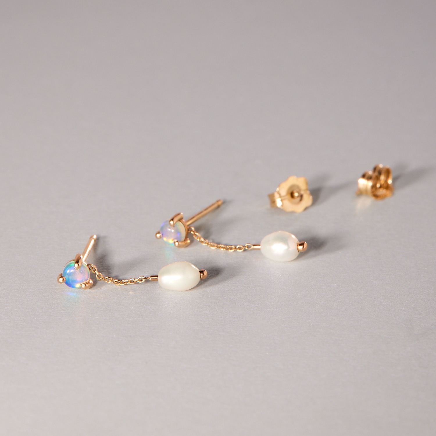 Large Opal & Pearl Shower Earring (single) - Image 4