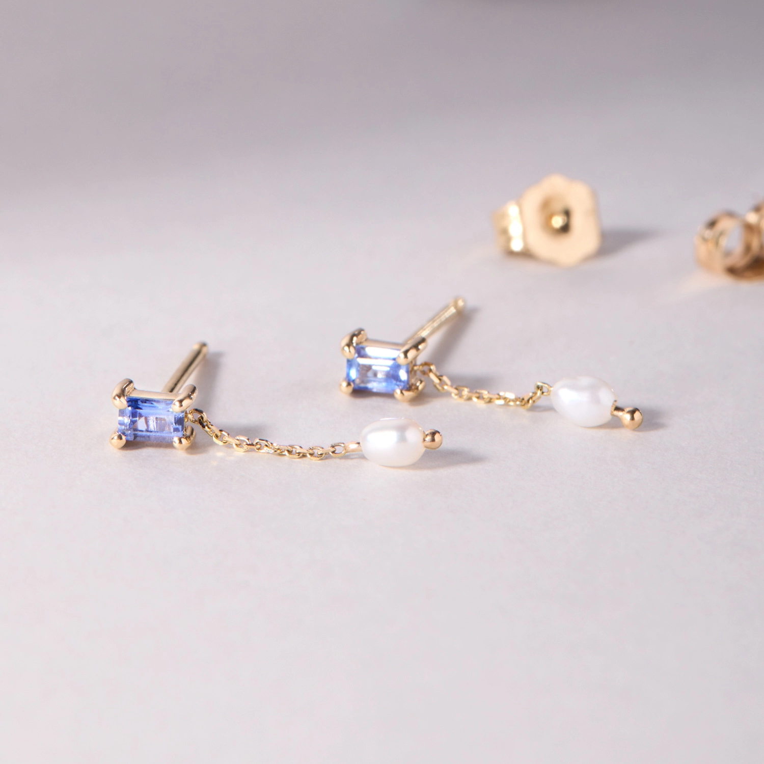 Sapphire & Pearl Shower Earring (single) - Image 3
