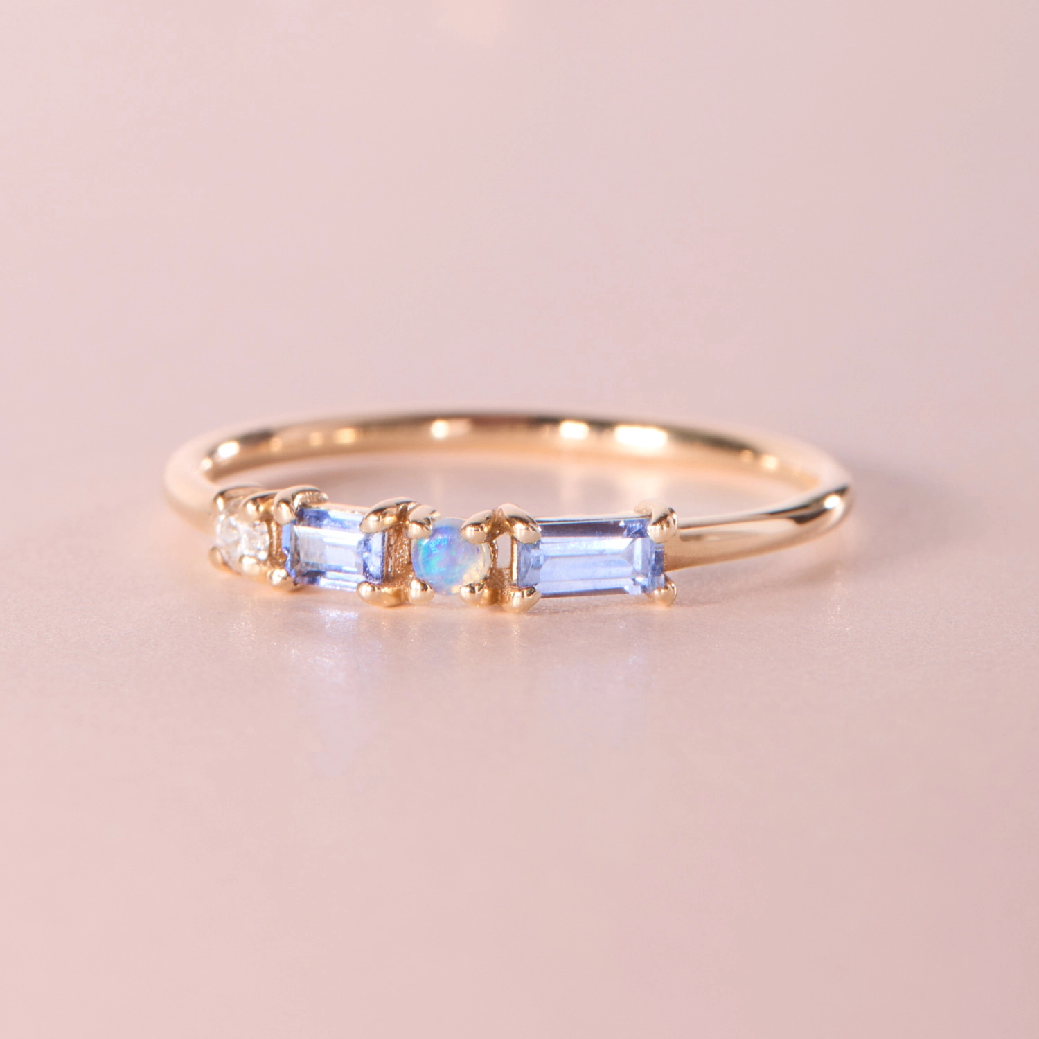 Pillar Ring, Sapphire, Diamond & Opal - Image 4