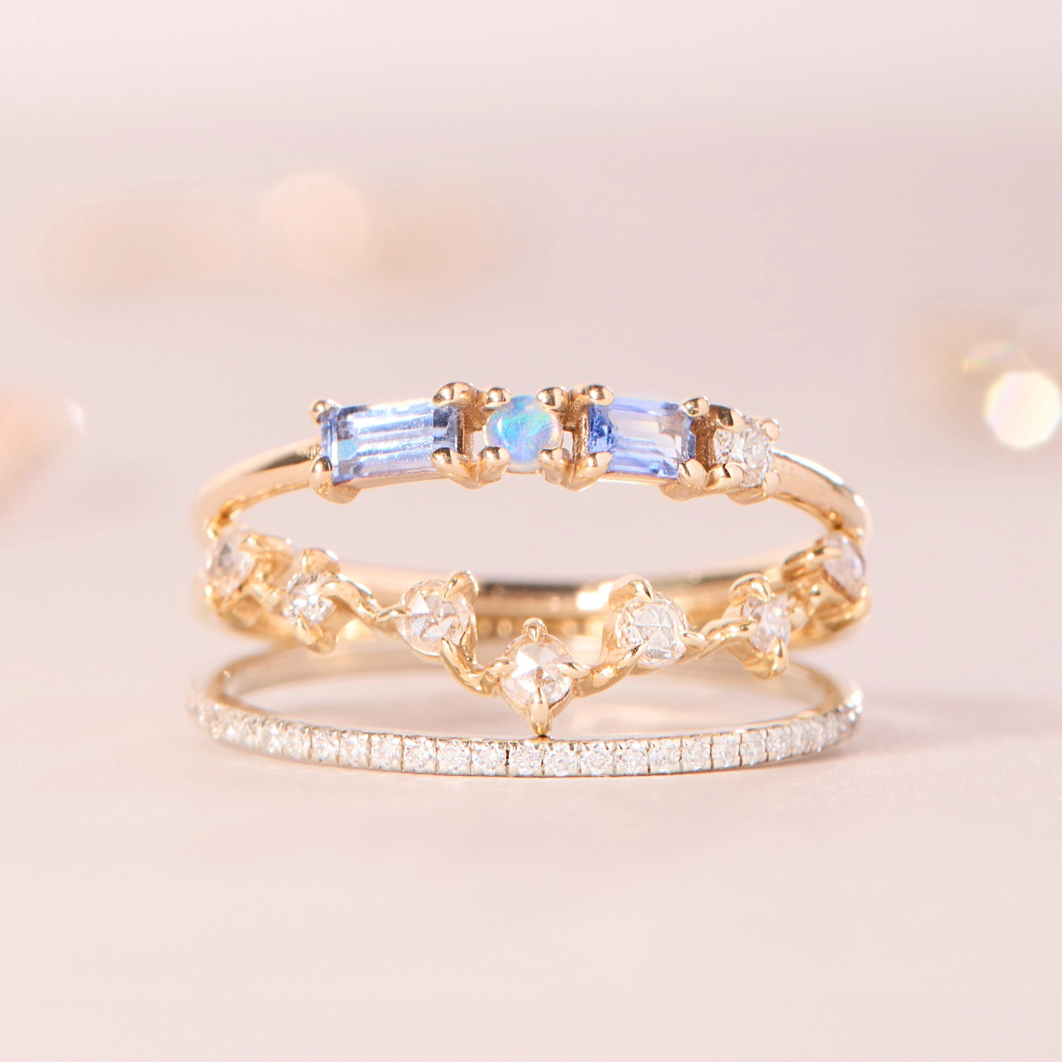 Pillar Ring, Sapphire, Diamond & Opal - Image 6