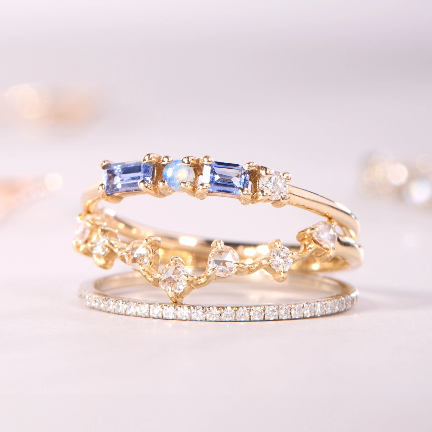 Pillar Ring, Sapphire, Diamond & Opal - Image 8