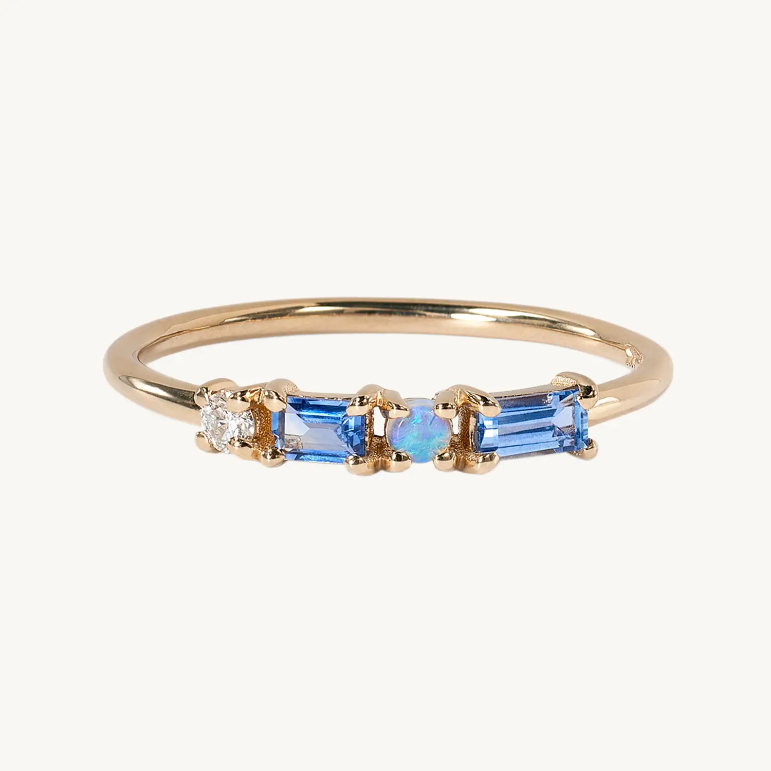 Pillar Ring, Sapphire, Diamond & Opal