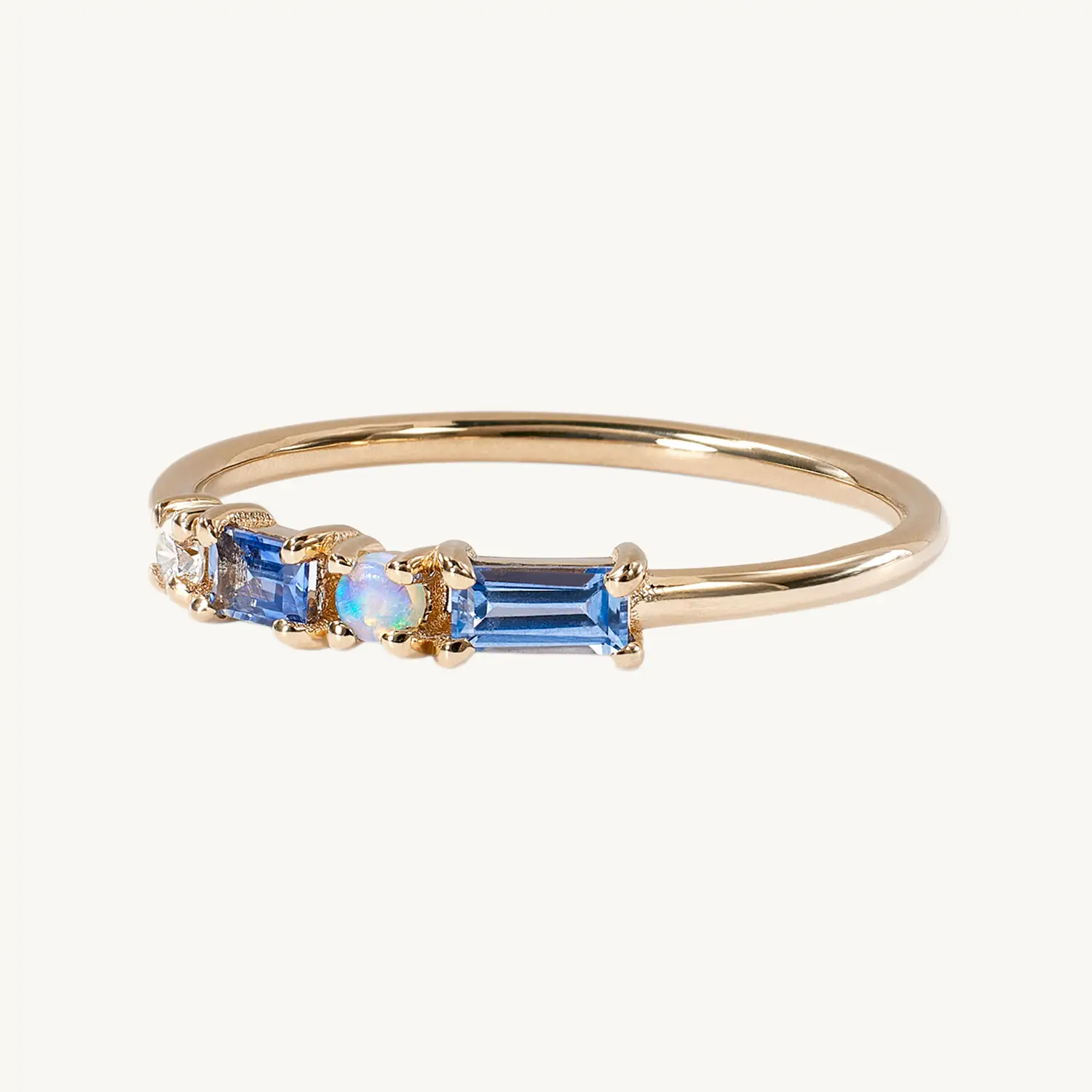 Alternative view of Pillar Ring, Sapphire, Diamond & Opal