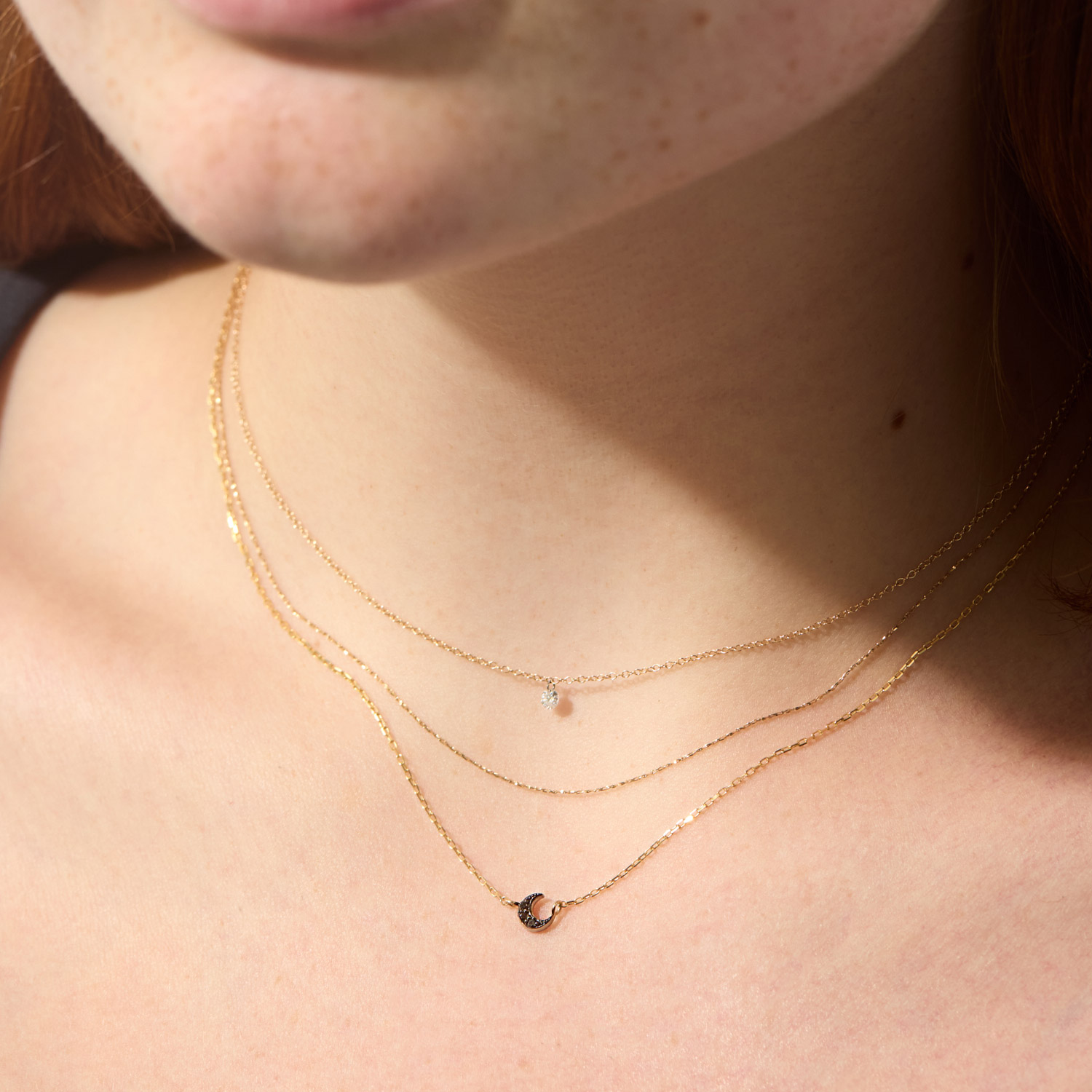 Tiny Crescent Moon Necklace, Black Diamond - Image 3