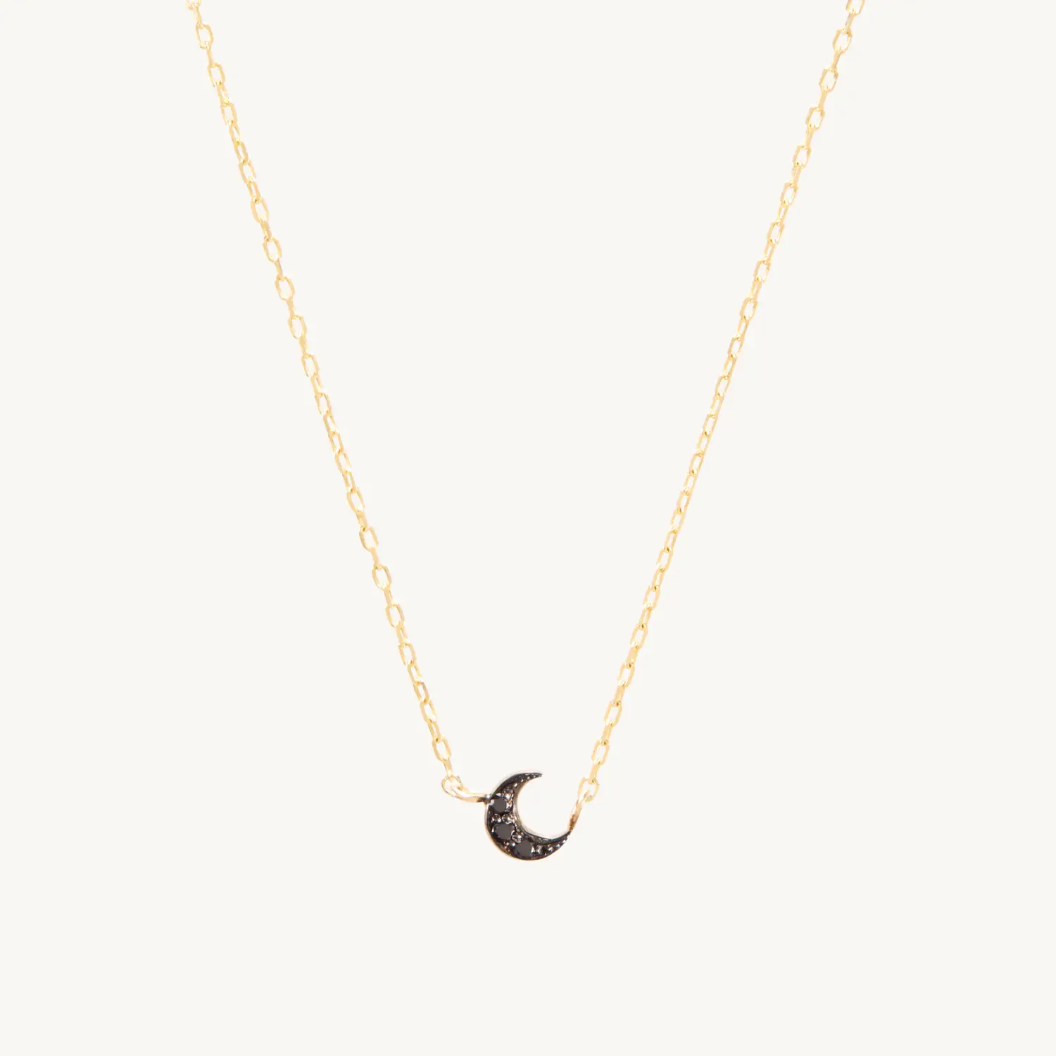 Tiny Crescent Moon Necklace, Black Diamond