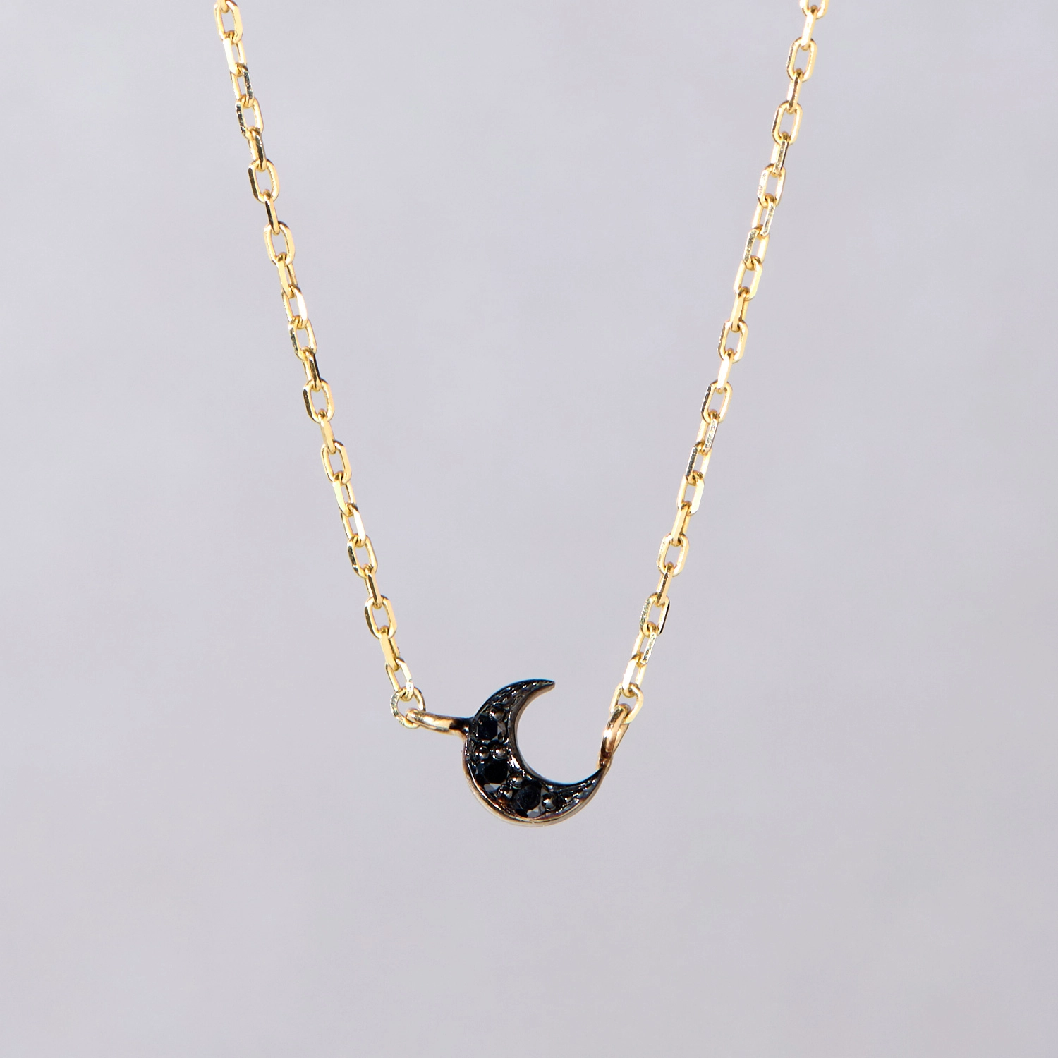 Tiny Crescent Moon Necklace, Black Diamond - Image 4