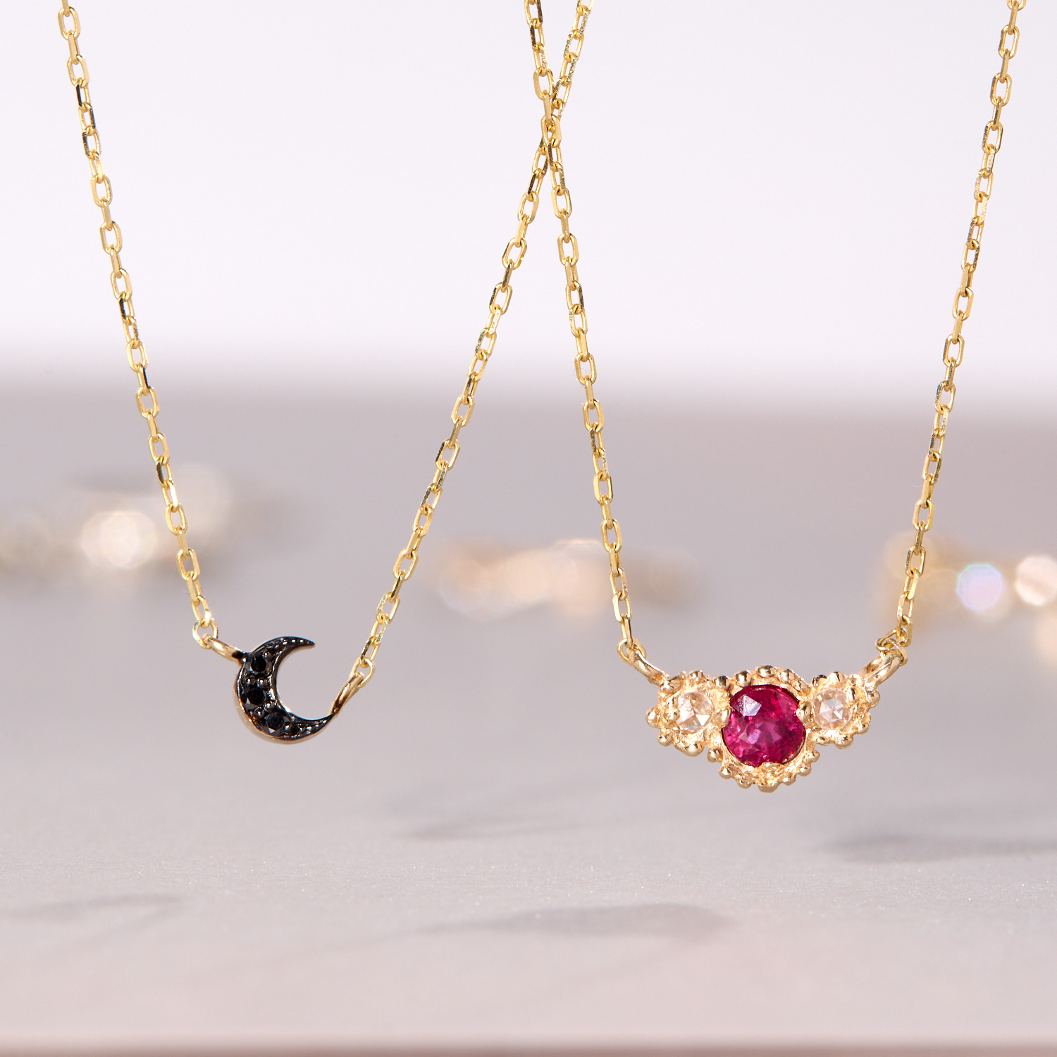 Tiny Crescent Moon Necklace, Black Diamond - Image 5